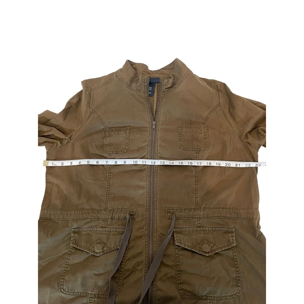 Lane Bryant Women 14/16 Military Safari Jacket Brown Zip Up Roll Tab Sleeves - Picture 5 of 9